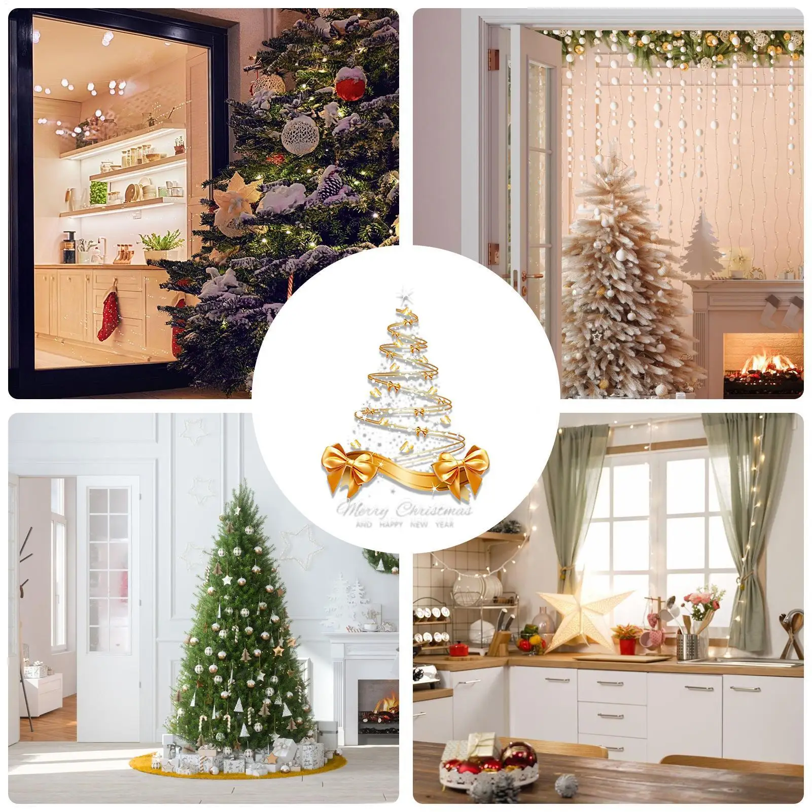 Christmas Tree Window Stickers Reusable Double-Sided Golden Christmas Tree Window Clings for Glass Doors and Windows view 6