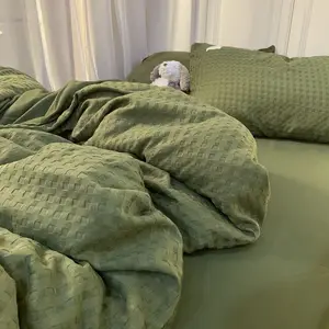 Bộ giường bánh quế bông có thể giặt, nắp quế xanh ô liu, tấm, sang trọng ánh sáng, cao cấp, 3 mảnh, 4 mảnh 8 Bán hàng chính giao hàng xanh Oliva - №2