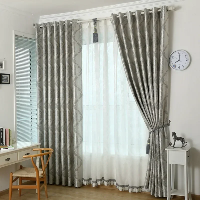 European Pattern Curtain for Bedroom Suede Window Modern Custom Curtains for Living Room Silver Gray Large Jacquard Classic