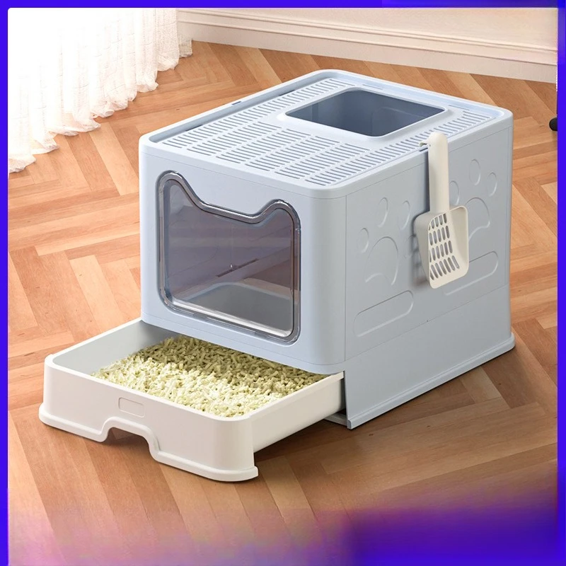

PP Extra Large Stainless Steel Cat Litter Box Drawer Type Top Entry Anti-Splash Cat Toilet Pet Potty for Indoor Cats