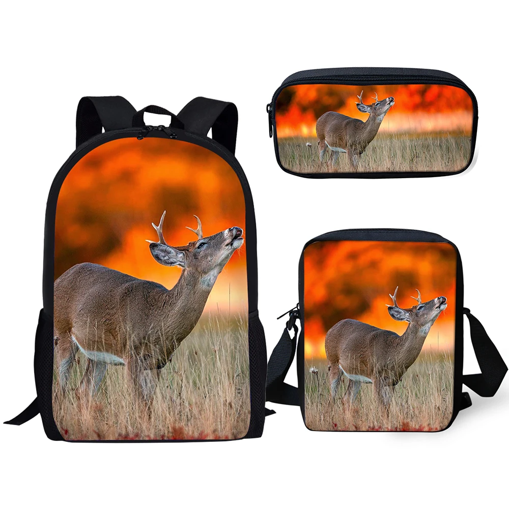 

Hip Hop Flower Deer 3pcs/Set Backpack Print Student Large Capacity Backpack Travel Laptop Daypack Shoulder Bag Pencil Case