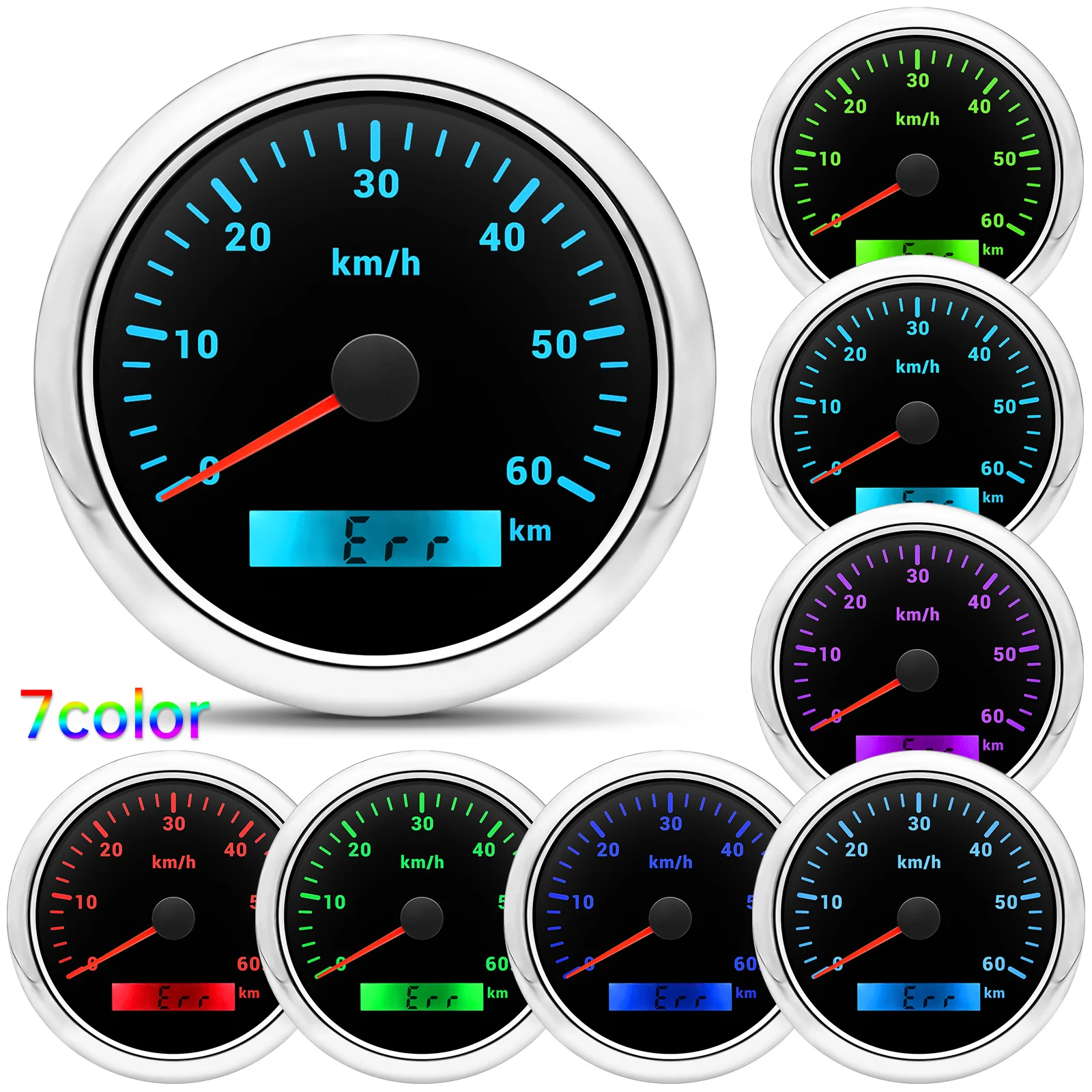 7 Colors Backlight 85mm Speedometer Digital Odometer Gauge 30/60/120/200km Speed Meter Pulse Signal for 12V 24V Car Boat Marine