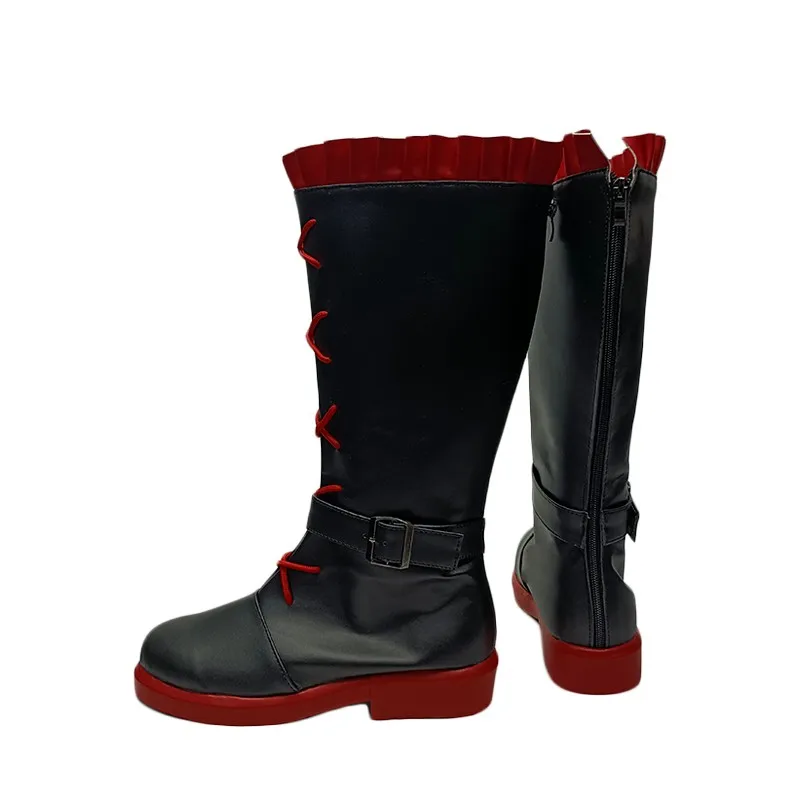 Scarpe da Costume Cosplay rosa rubino stivali in ecopelle fatti a mano neri