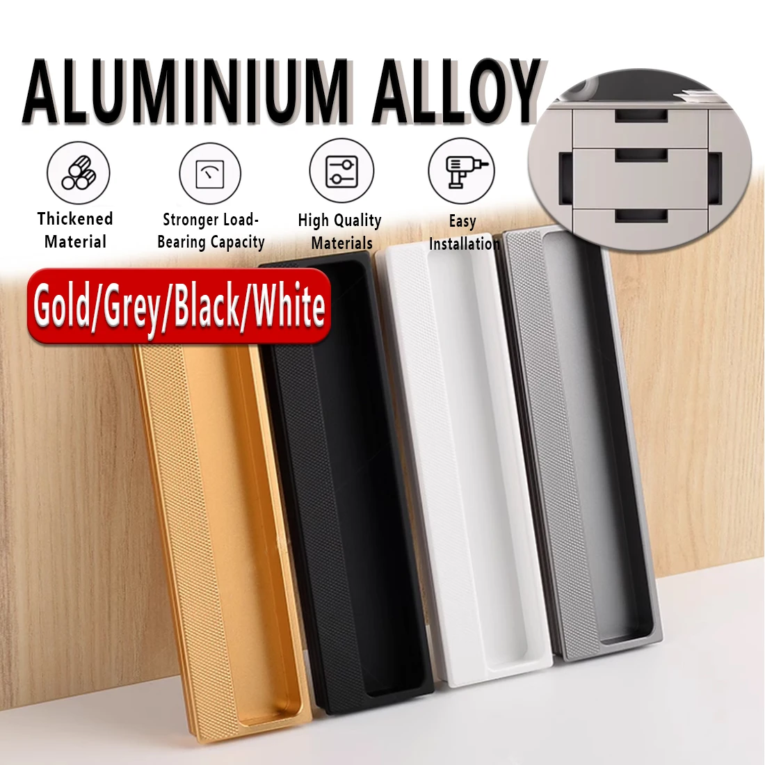 

140~400mm Length Slotting Cabinet Buckle Recessed Handle Embedded Cabinet Door Invisible Wardrobe Drawer Pulls Aluminium Alloy
