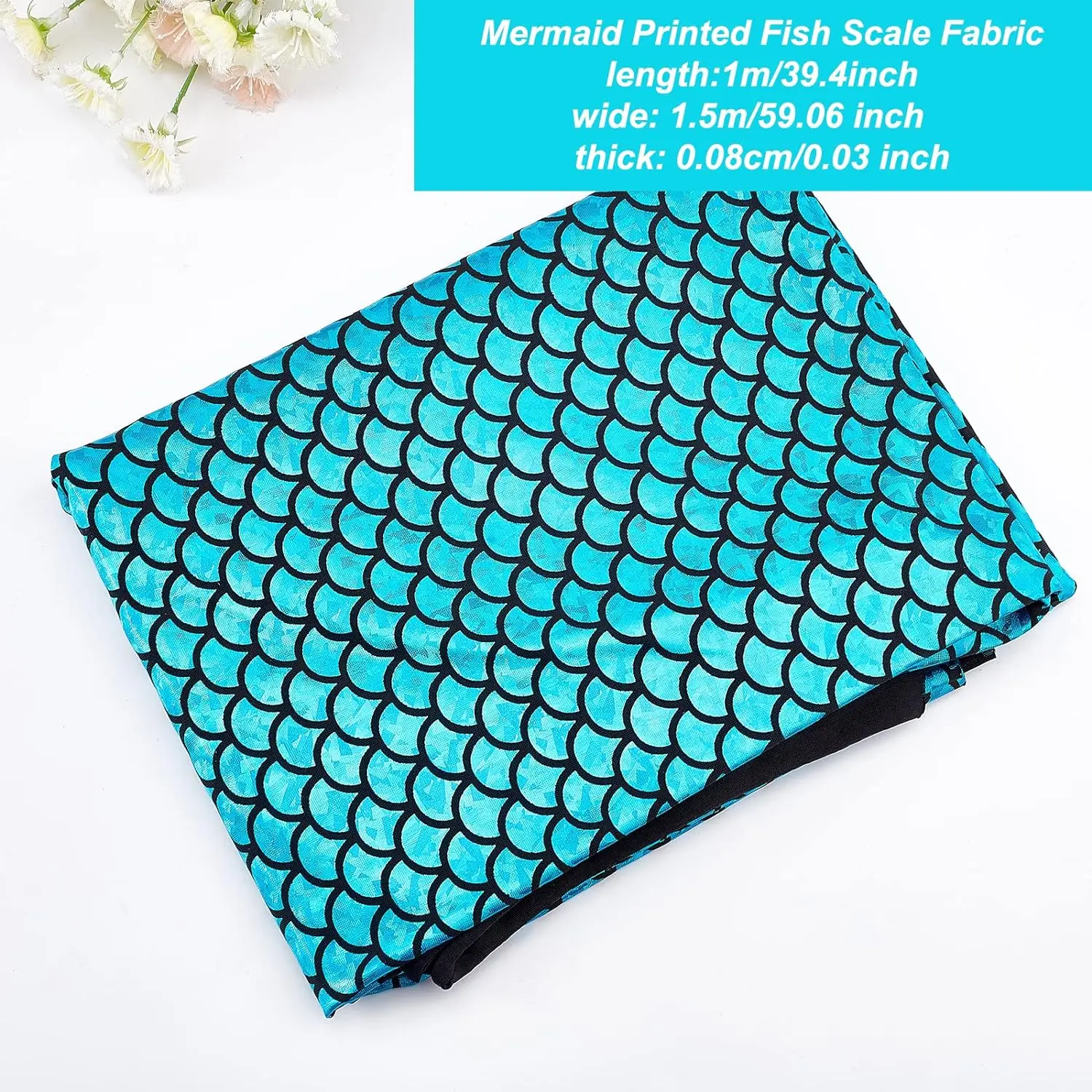 Mermaid Scales Fabric 39.4x59inch Dark Cyan Hologram 2 Way Stretch Fish Scale Fabric Sparkly Spandex Mermaid Printed Fish Scale