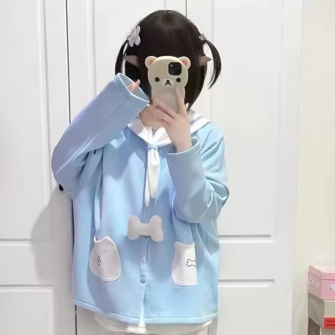 Sweat-shirt Long avec oreilles d'ours, mignon, Jaet, col bleu marine fin, vêtements d'extérieur pour femmes, décontracté, pour étudiantes, nouvelle collection printemps été