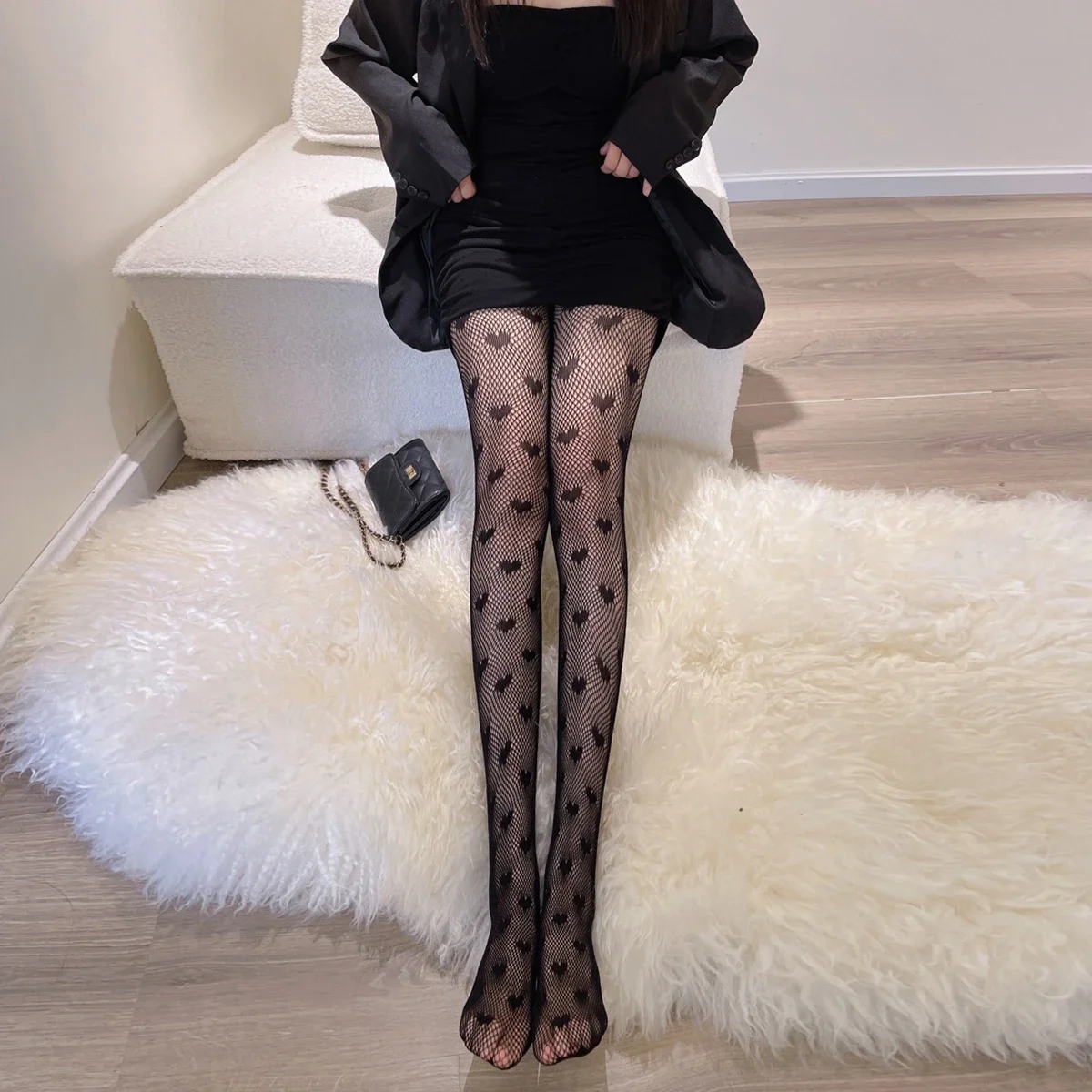 Heart Black Dirty Cutout Retro Fish Net  Stripper See Through Pretty Vulgar Lovers' Pantyhose Sexy Tights Undergarment Summer