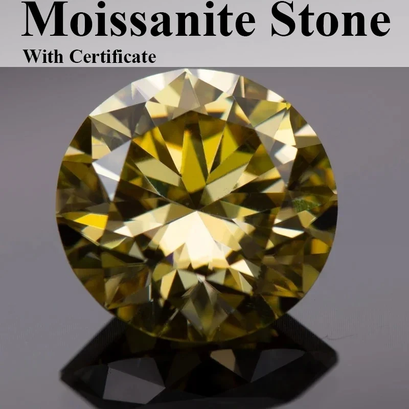 

Moissanite Stone Round Cut Lemon Yellow Color Gemstone Synthetic Lab Created Diamond Jewelry Making Materials With Report