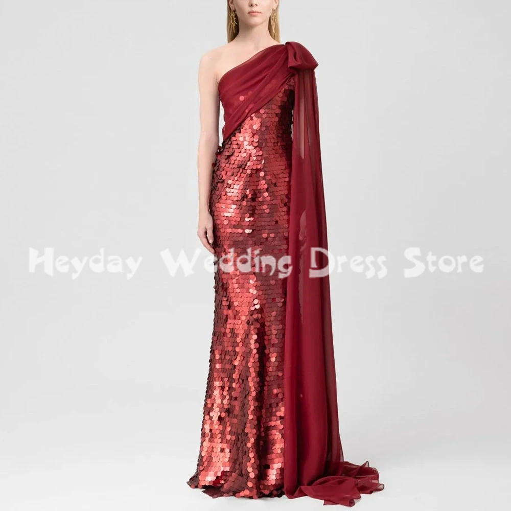

Heyday Women's Sequins Mermaid One-shoulder Floor-Length Evening Dresses Sleeveless With Bow Shawl Formal Elegant Dresses 2025