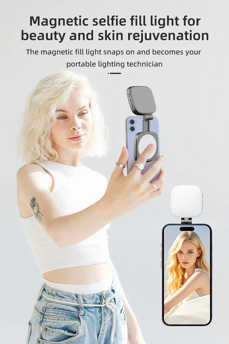 Mini Phone Magnetic Selfie Fill Light Portable Makeup Mirror Foldable Pocket LED Light Photography Clip Fill Light