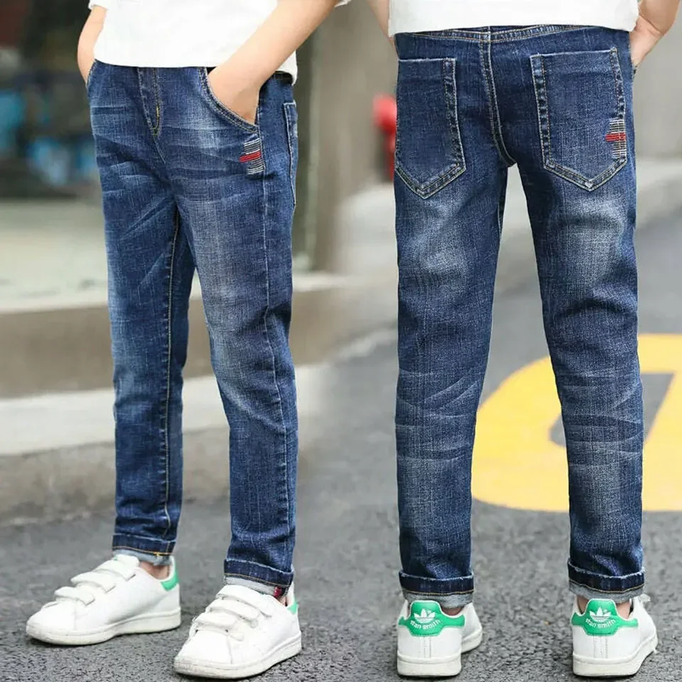 

Teen Boys Jeans 2024 Kids Casual Blue Solid Straight Denim Pants Spring Autumn Children 4Y-14Y Boys Jean Pants 8 10 12 14