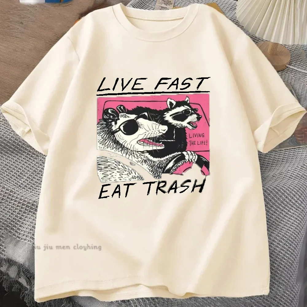 

Live Fast Eat Trash Мужчины Женщины Футболка Лидер продаж Новая хлопковая футболка Свободные повседневные топы унисекс Футболки с графическим принтом Harajuku Футболки