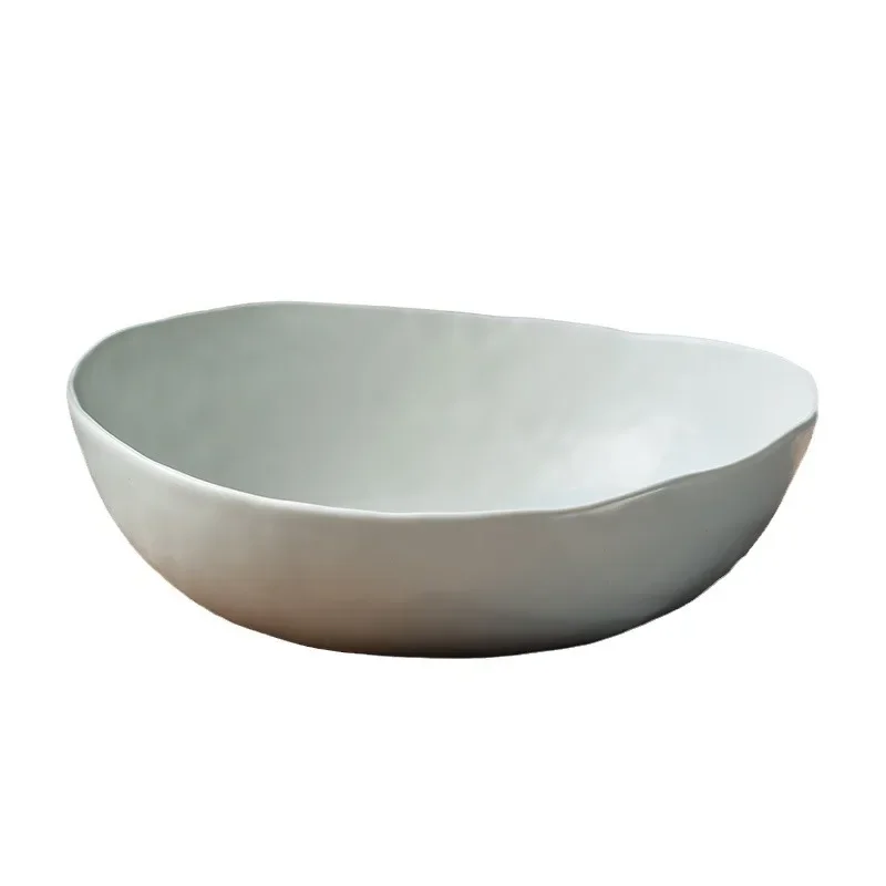 

Solid Color Matte Irregular Large Ingot Bowl White Special-shaped Household Large Ceramic Vegetable Bowl Fruit