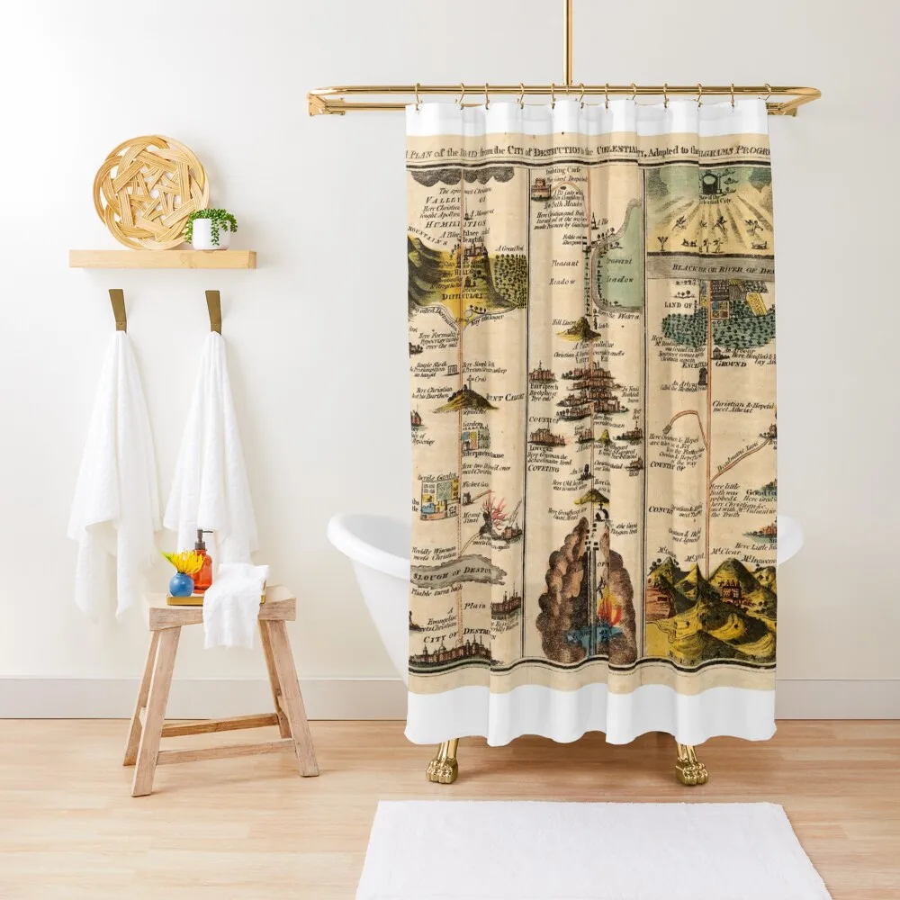 

1821 The Pilgrim's Progress Map Shower Curtain For The Bathroom Modern Bathroom Accessories Bathroom Fabric Curtain