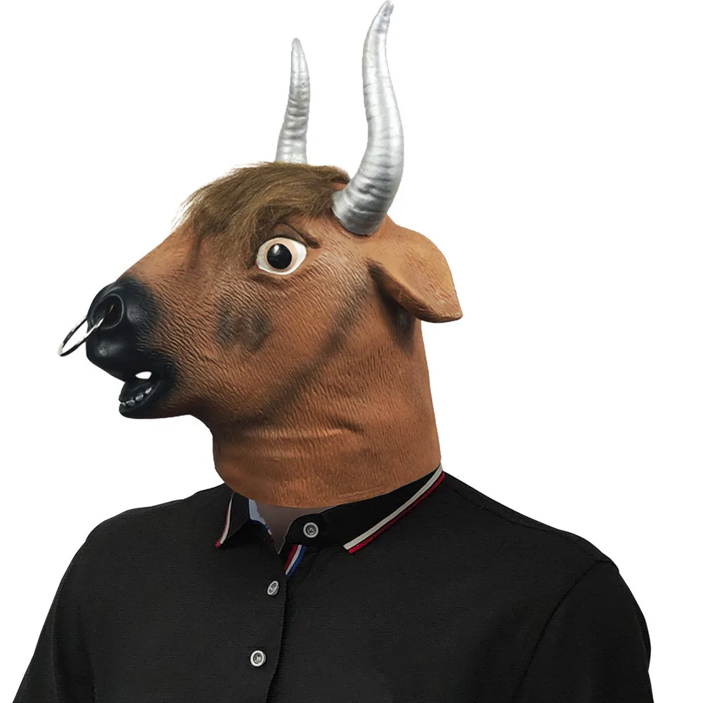 Natürliche Latex-Khaki-Kuhkopfmaske für Halloween, Weihnachten, Party, Kostüm-Requisiten – Detail 2