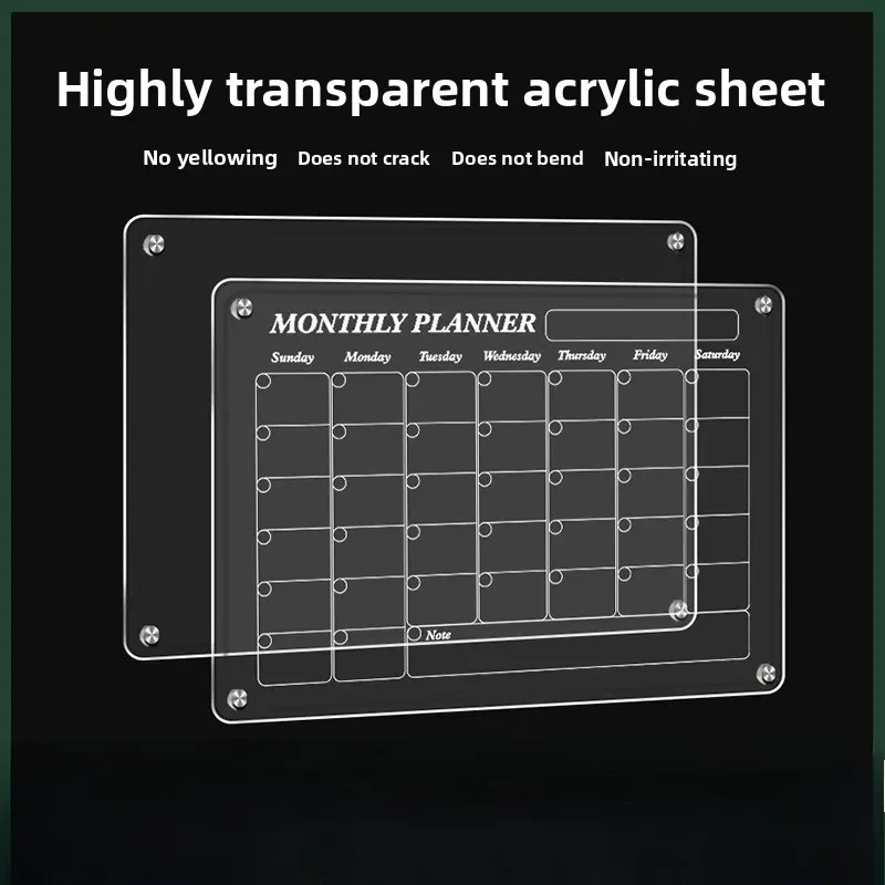 Acrylic transparent magnetic day board Cross-border refrigerator Daily meal plan planning table Message display stand