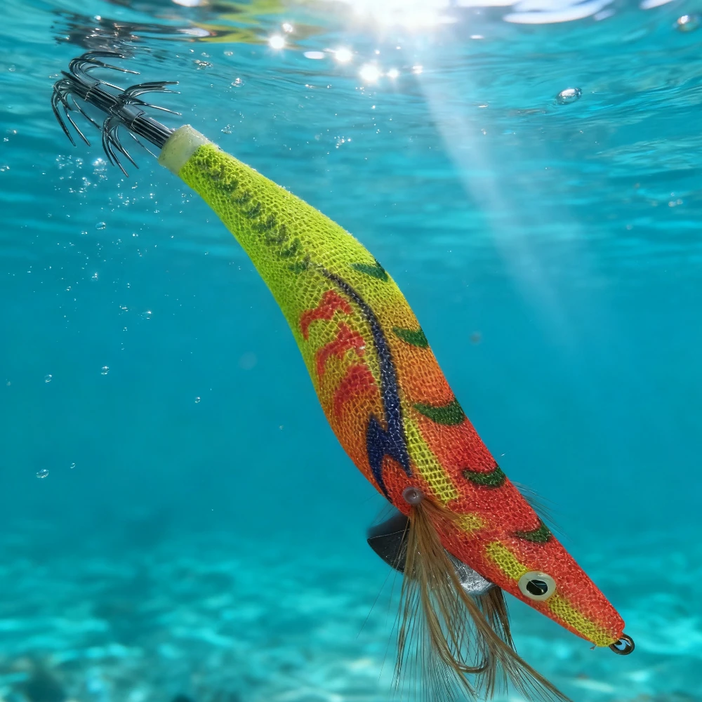 10 Stück Leuchtende Tintenfisch-Köder Egi Holz-Garnelen-Köder UV-Leuchtköder Oktopus Tintenfisch Regenschirmhaken Salzwasser-Angelköder – Detail 3