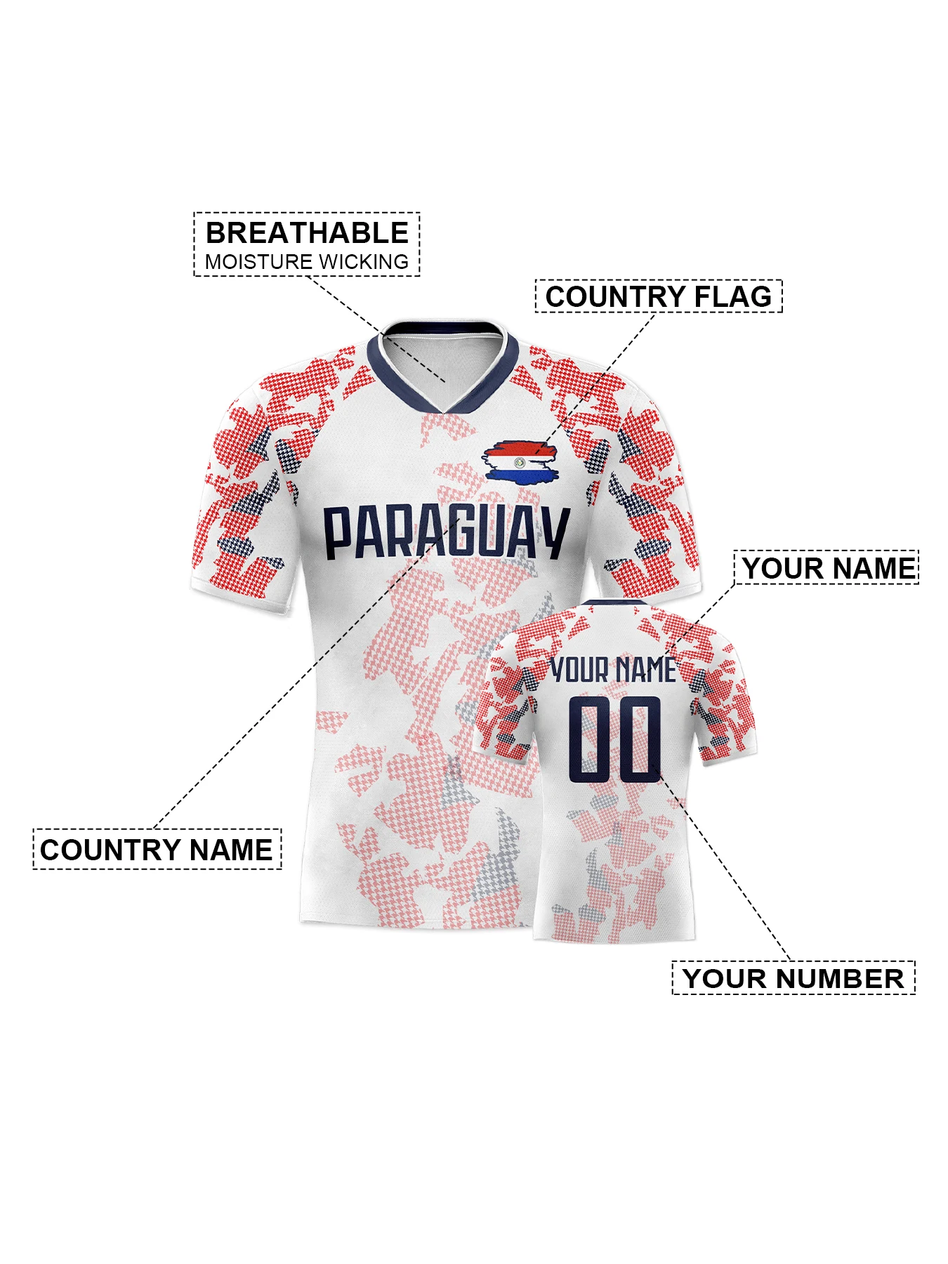 Custom Paraguay Soccer Jersey Personalized Name Number, National Team Football Shirt Flag Design for Men Kids Women view 5