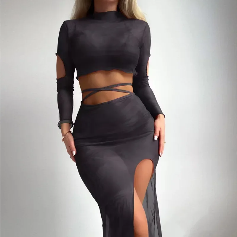 

New 4 Pieces Set Swimsuit Women Thong Swimwear Sexy Micro Bikini With Sarong Skirts&long Sleeve Crop Top Bathing Suit Black