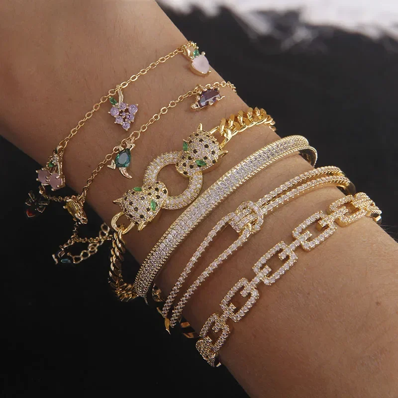 الكلاسيكية الفاخرة زركونيا ليوبارد سحر أساور للنساء أزياء العلامة التجارية مجوهرات أنيقة عقدة الإسورة #2