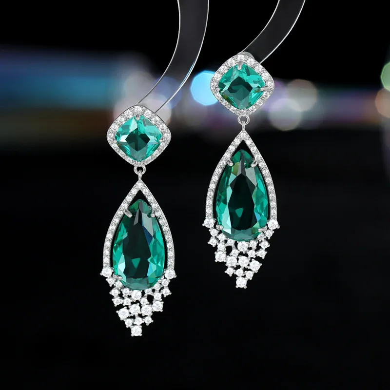 

s925 silver needle luxurious and grand heavy metal earrings paired with exaggerated zirconium-inlaid water drop earrings