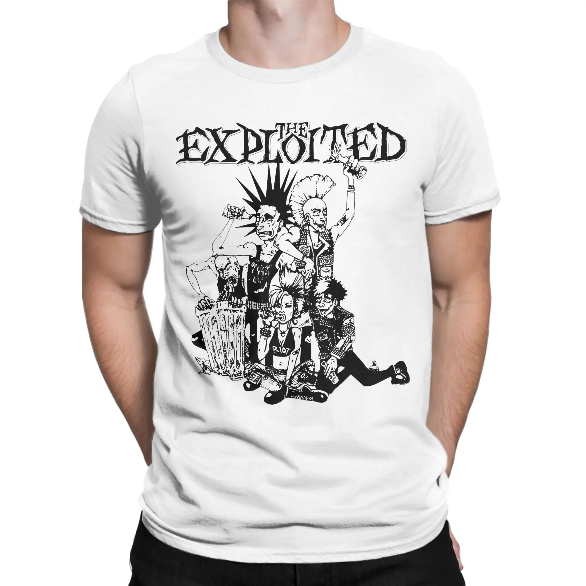 Print The Exploited Party Rock Band Crazy T-Shirt Men's Crewneck Short Sleeve Tops Shirts  Cotton Summer Clothing