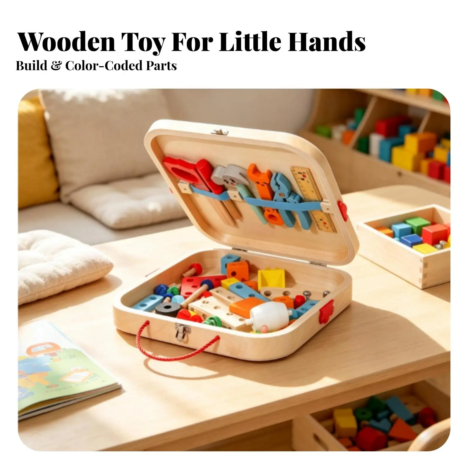 Children Wooden Tool Bench Take Apart Kit Montessori Toys for Learning Shapes and Engineering Concepts with Storage Tray