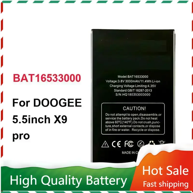 

New BAT16533000 3000mAh Mobile Phone Battery for DOOGEE 5.5inch X9 Pro X9pro Portablet Bateria Batteries Warranty + Track Code