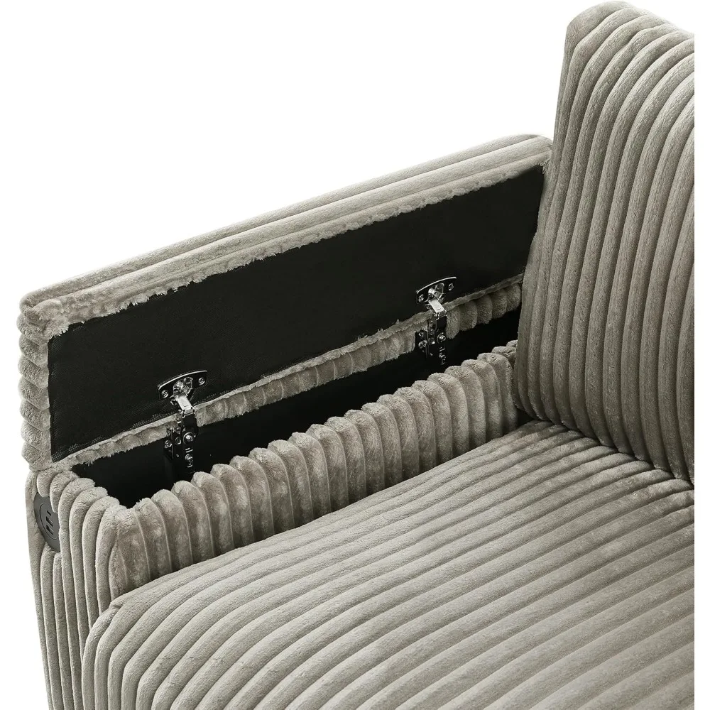 ذراع تخزين قابل للتحويل، أريكة سروال قصير بأربعة مقاعد مع حاملات أكواب قابلة للطي وميزات تخزين مخفية