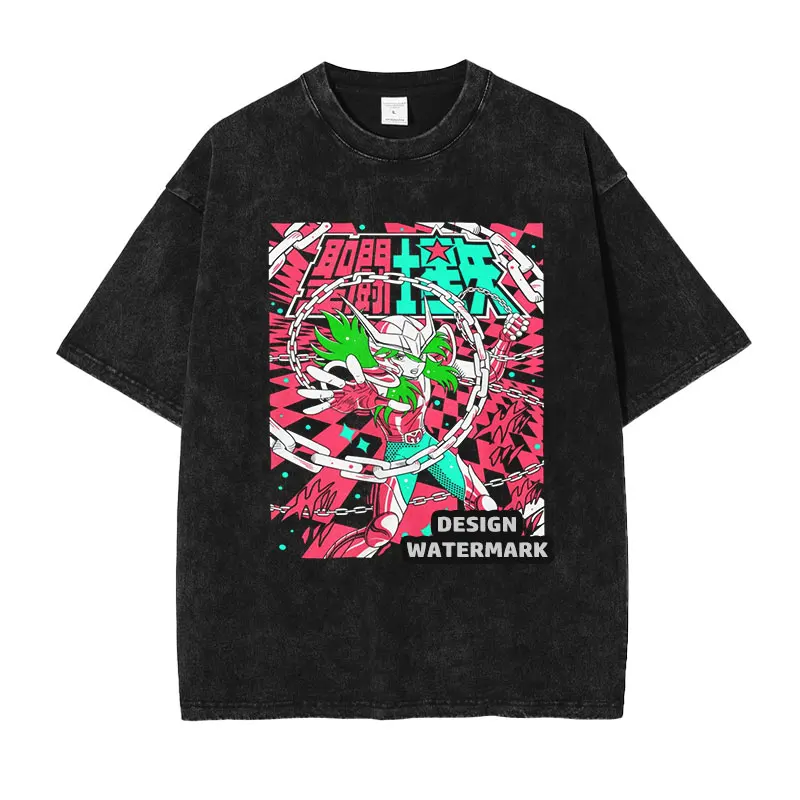 

Anime Andromeda Shun T-shirts Oversized Vintage Washed S-Saint Seiya T Shirt Manga Dragon Shiryuu Tops Tees Man 100% Cotton