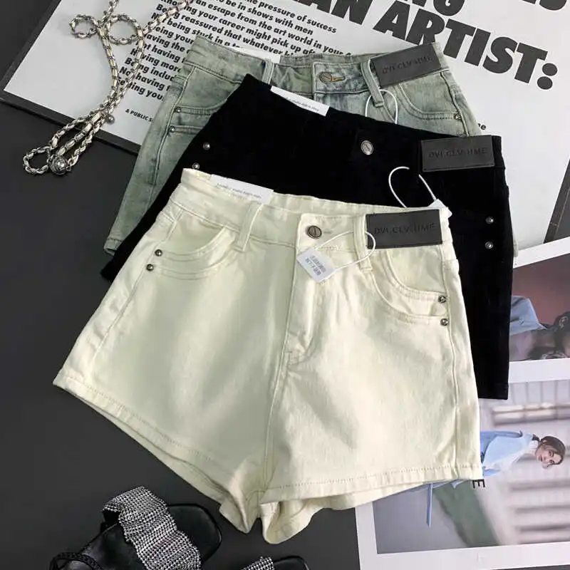 

High Waist Slim Fit Denim Shorts Women's Spring Summer New Style Elastic Waistband Sexy Butt Lifting Trendy Hot Pants