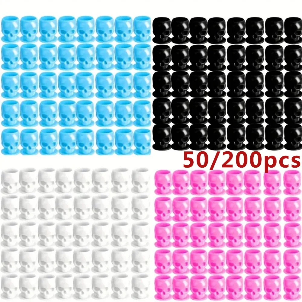 

Одноразовые пластиковые чашки с чернилами для татуировки с черепом и основанием, 200/50 шт., 4 цвета, держатель для пигмента для перманентного макияжа, контейнер, аксессуары для татуировок