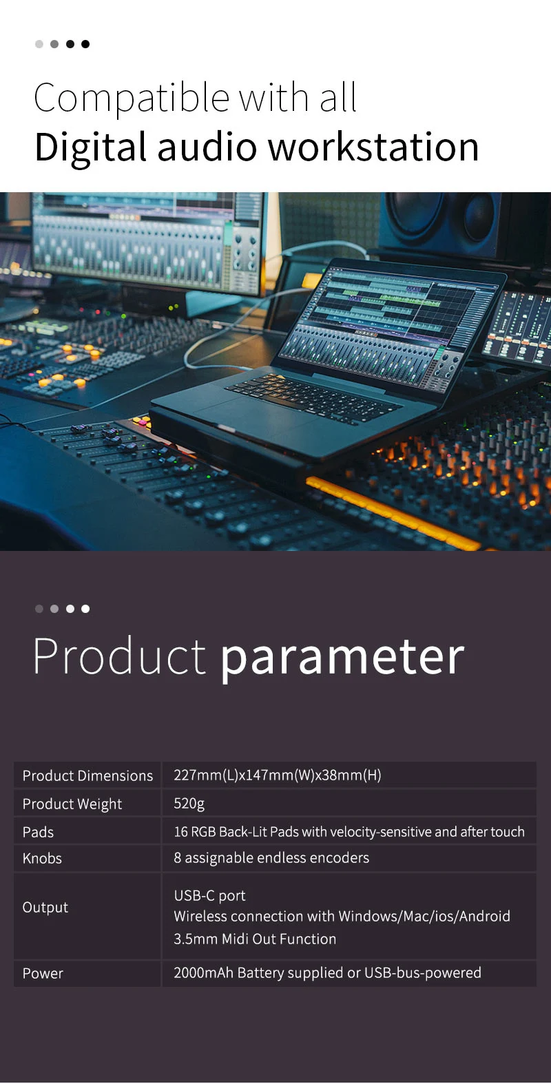 M-VAVE SMC-PAD 16-Tasten RGB Hintergrundbeleuchteter MIDI-Pad-Controller mit 8 Drehreglern – Detail 9
