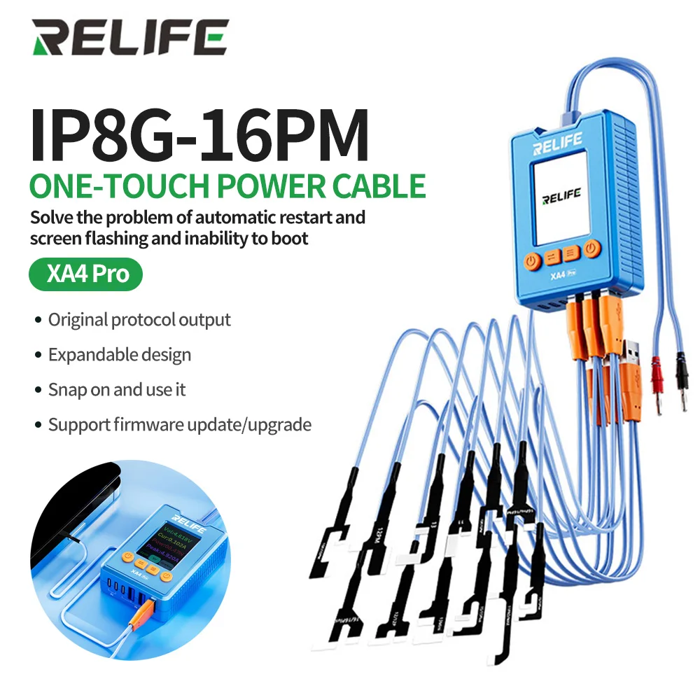 

RELIFE XA4 Pro IP8G-16PM Кабель питания USB Type-C Двухпортовый дизайн для IPhone 8G-16PM Ремонт Тест мощности Однокнопочный электроинструмент
