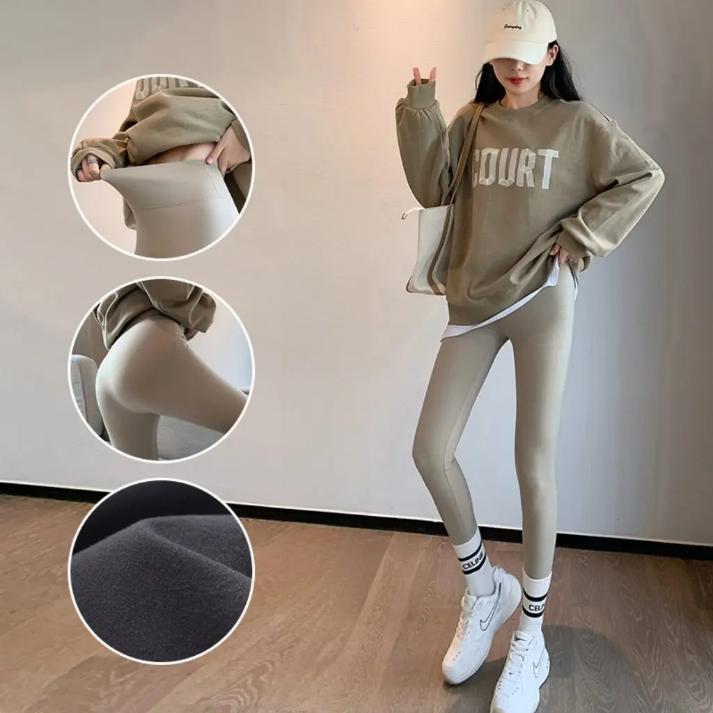 

Women's High-Waisted Brushed Shark Pants Tummy Control Slimming Sports Yoga Leggings Warm Tight Autumn Winter Pants Nine-Point