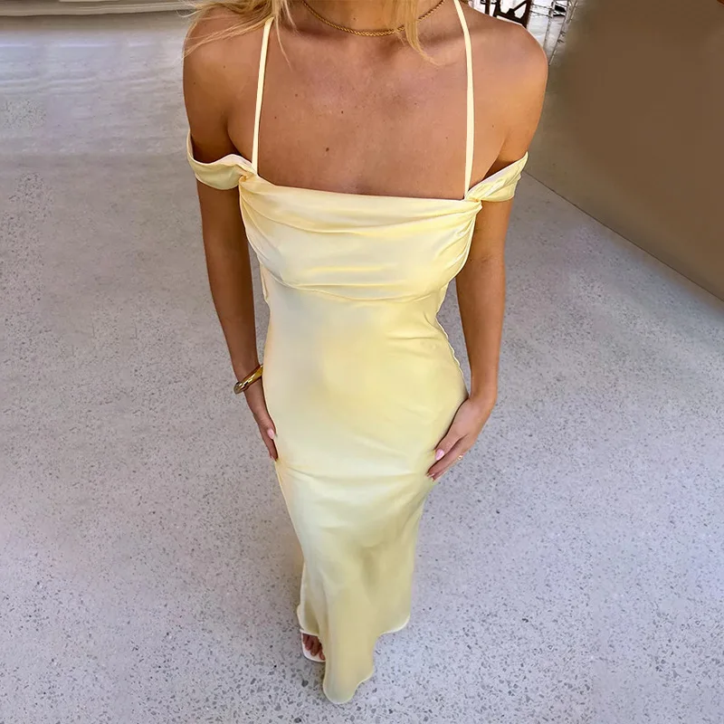 

Женское вечернее платье с открытыми плечами на шнуровке, плиссированное бандажное платье с открытой спиной, желтое, черное, прямое вечернее платье, новый дизайн на складе