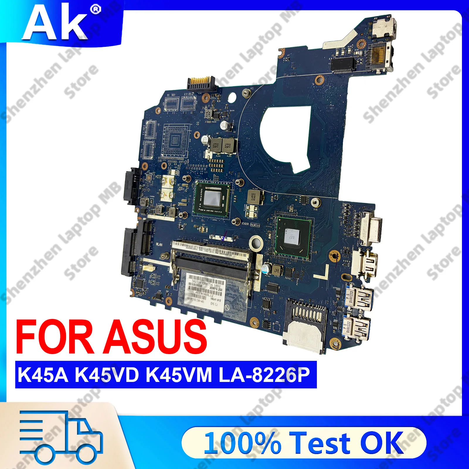

LA-8226P Laptop Motherboard For ASUS K45A K45A P45VA Notebook Mainboard With CPU 100% test OK fast shipping High quality