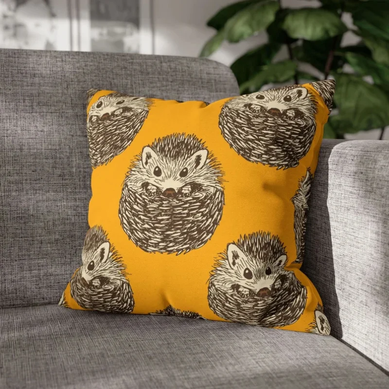 Cute Hedgehog Pattern Double-Sided Throw Pillowcase, Decorative Square Cushion Cover for Sofa and Living Room