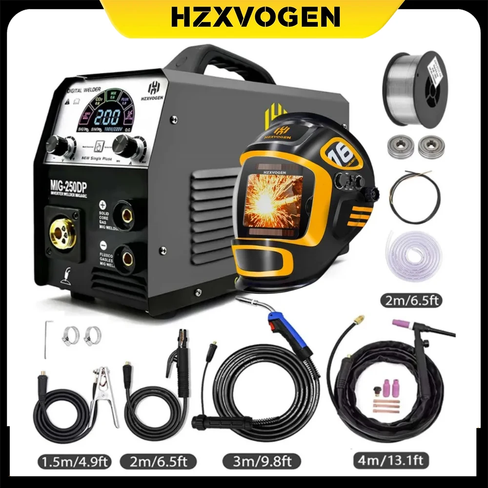 HZXVOGEN MIG250DP Mig Welders Pulse Aluminum Gas MIG Gasless Mig ARC MMA Tig 4 In 1 Semi-automatic Welding Machine Tools