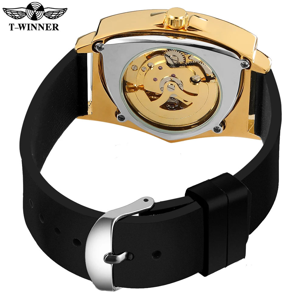 T-Winner-Montre-bracelet Shoous pour homme, Tourbillon, Modules triangulaires, Montres mécaniques automatiques, Bracelet en caoutchouc, Moderne, Populaire, Vintage