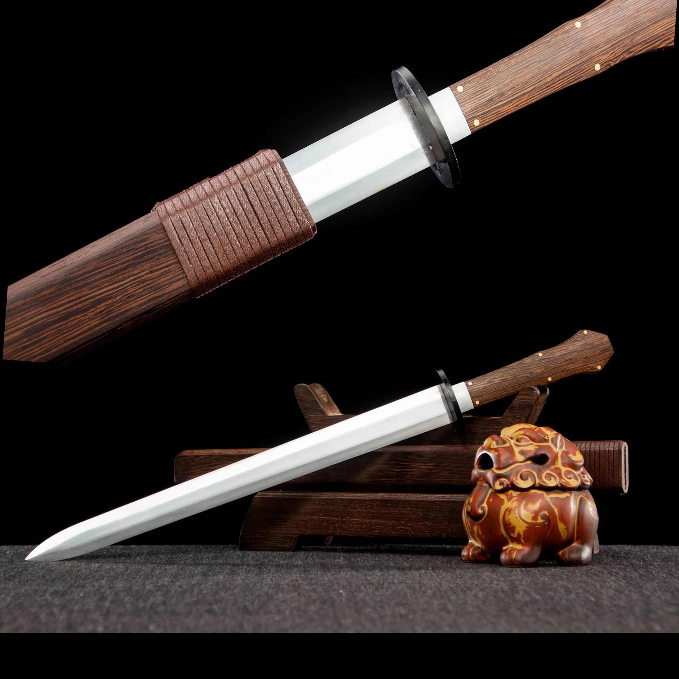 

58cm medieval metal real sword Manganese steel six-sided short sword Real steel hand forged samurai sharp weapon katana