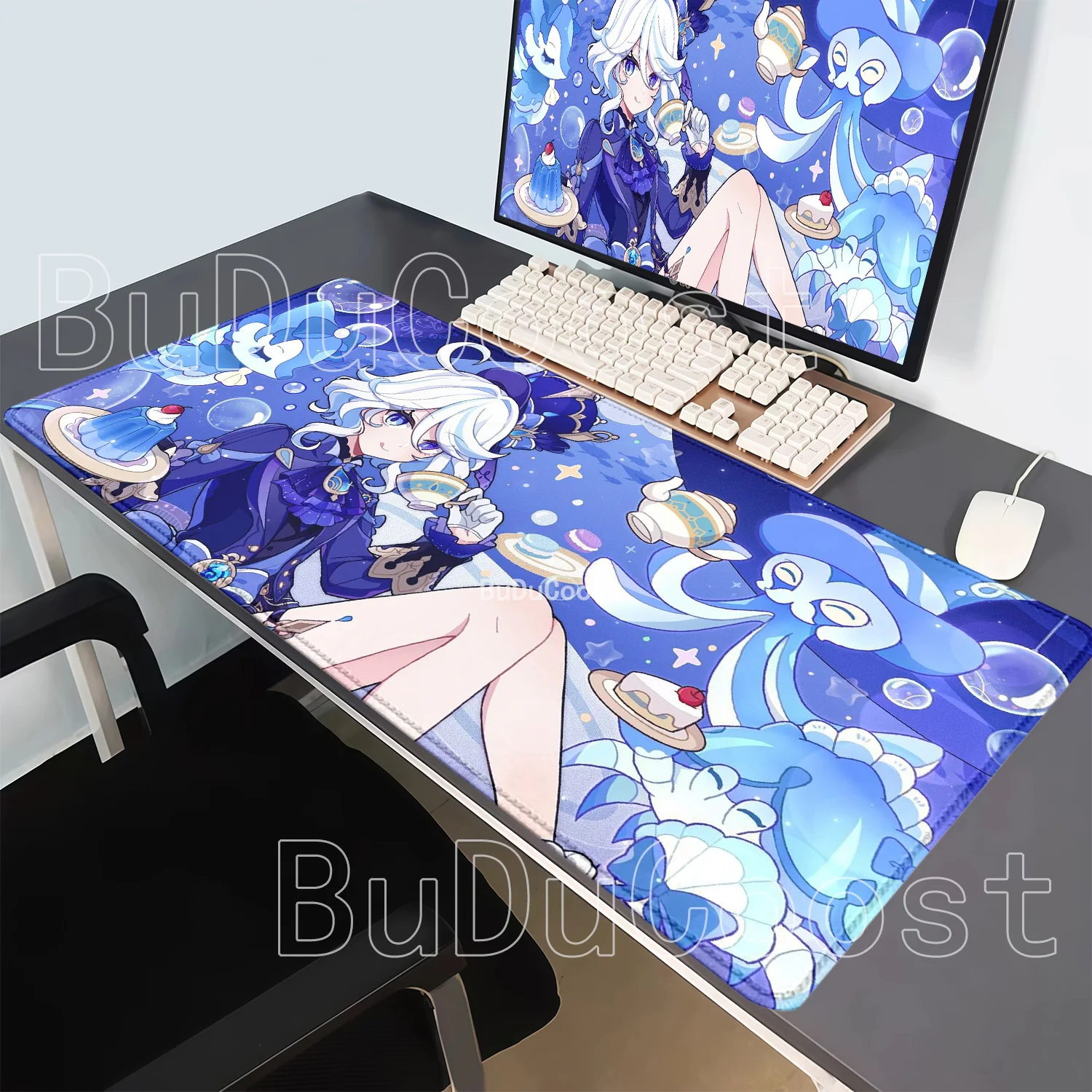 Gaming Genshin Impact Furina Mousepad Office Anime Kawaii Girl Desk Mat PC Keyboard Office Mouse Pad HD Printing Non-slip Carpet
