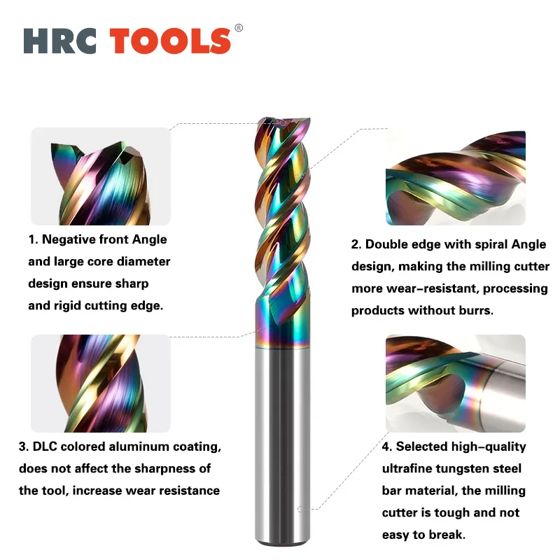 3 플루트 플랫 엔드밀 스틸 CNC 밀링 커터, 금속 DLC 코팅, CNC 라우터 비트, HRC58, HRC55, HRC56, 8mm, 10mm, 12mm, 14mm