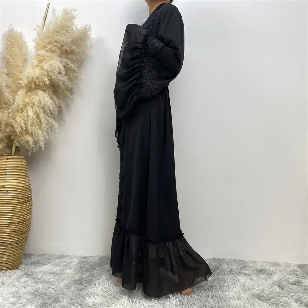 Haftowana Abaja Dubaj Eid Dżalabija Kebaja Ramadan Kobiety Muzułmańska Sukienka Otwarty Kardigan Kimono Islam Impreza Arabski Szata Odzież Kaftan
