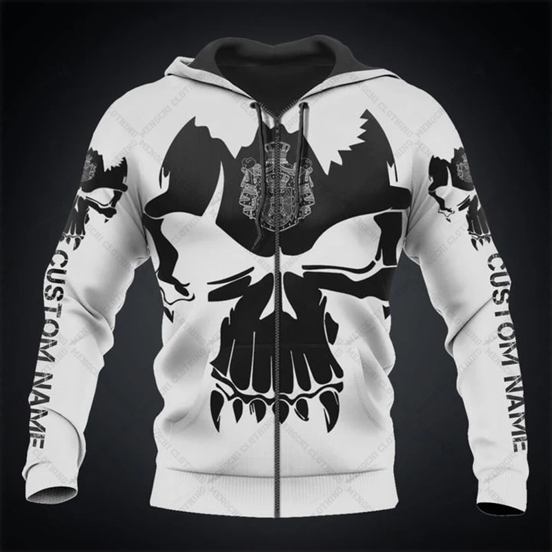 

Customize Serbia Emblem Skull Graphic Zipper Hoodies Unisex Oversize Sweatshirts Winter Casual Streetwear Tops Pullover