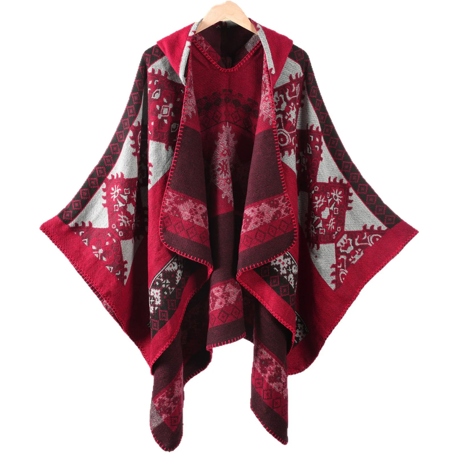 Nouveau Poncho femmes à capuche gland géométrique couleur bloc écharpe Cape voyage photographie Cape chaude