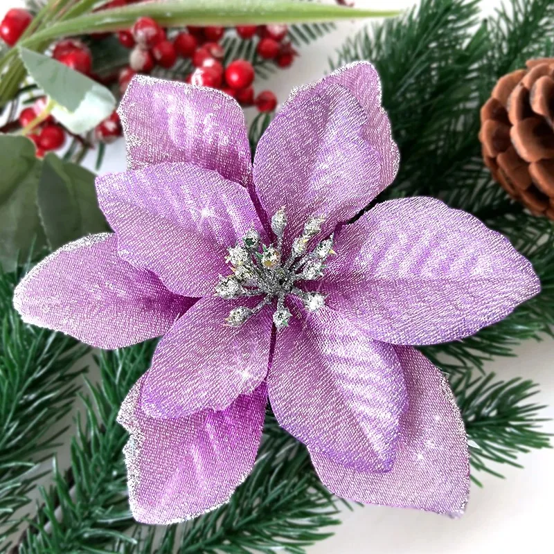 10 Stücke Künstliche Blumen Weihnachtsdekoration 13 CM Weihnachtsbaum Anhänger Ornamente für Home Room Decor Navidad Neujahr 2025 Girlande – Detail 8