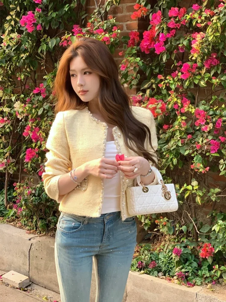 Fashion Small Fragrant Pearl Short Coat for Women Spring Aging Versatile Top Elegant Temperament Trendy short jacket