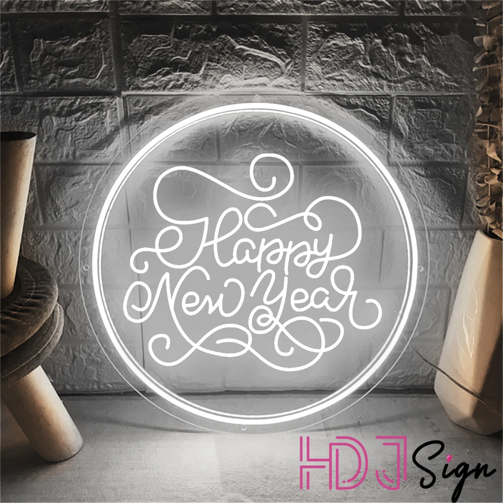 Happy New Year Neon Sign 3D Carving Home Bar Decor Cafe Wall Decoration Club Kitchen Led Luminous Christmas Signs Lights  Gift