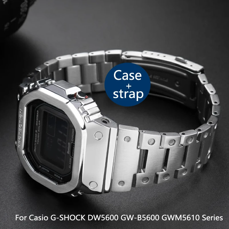 Modified Suit watchband For Casio G-SHOCK DW5600 GW-B5600 GWM5610 Series Stainless steel metal Bezel watch Case + strap Repair